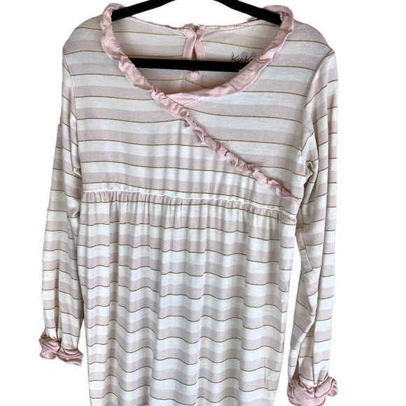 Kickee Pants Girls One Piece Bamboo Sleeper Pajamas Pink Striped Ruffle - Picture 4 of 10